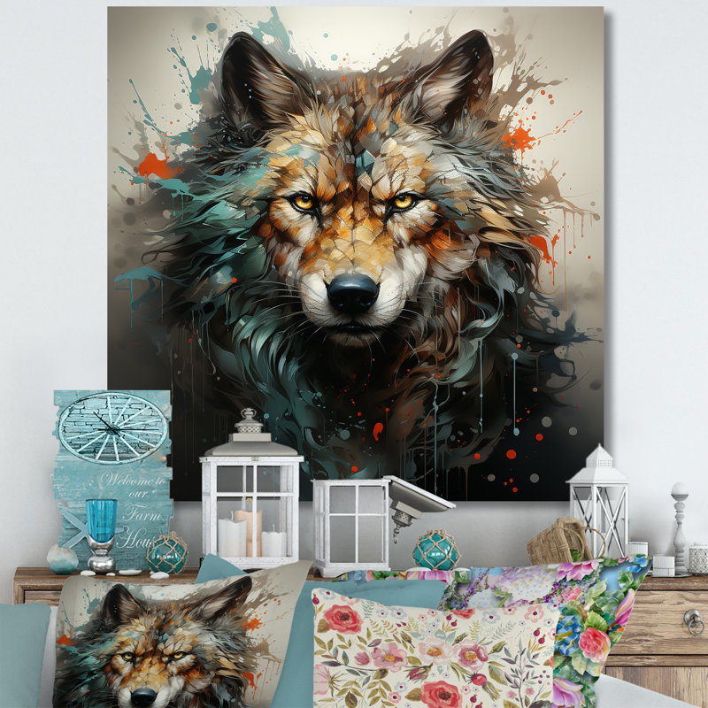 Portrait de loup solitude I - loup, art mural, H 16 po x l 16 po x P 1 po, Toile tendue