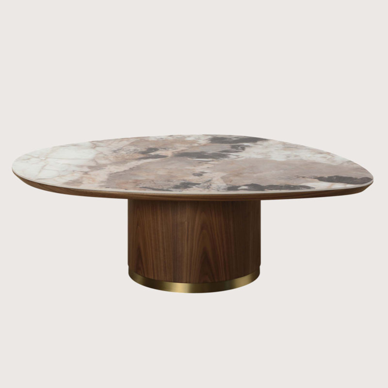 Willene 43" Oval Ceramic Top Coffee Table with Walnut Base