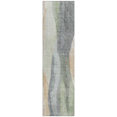Machine Washable Indoor/Outdoor Xhevrie Aloe Rug