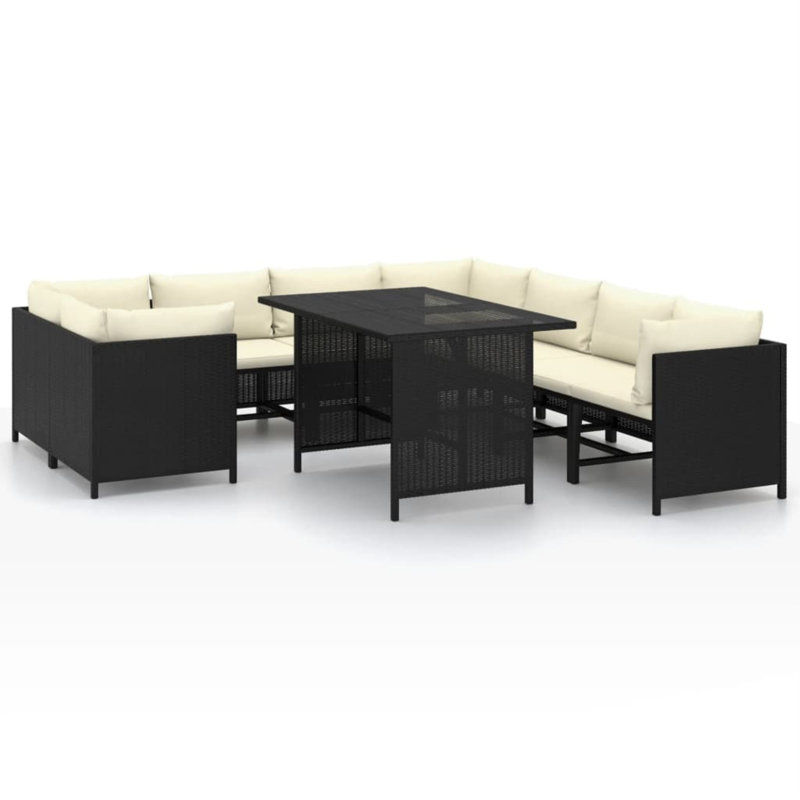 Ensemble 9 pièces avec coussins Ristro, Beige, Noir