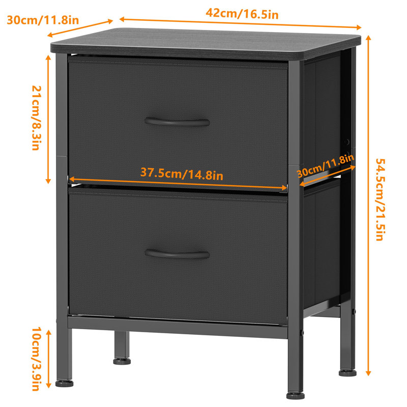Braelon 42cm W Metal Bedside Table, Black