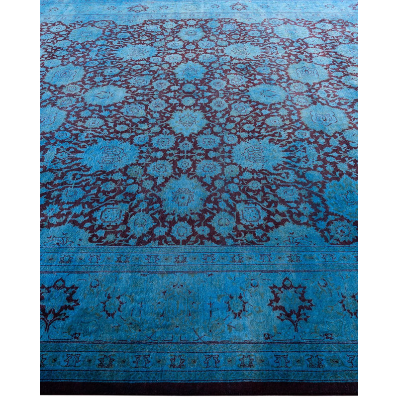 Tapis unique noué à la main Fine Vibrance - bleu, 8 pi 4 po x 10 pi 5 po