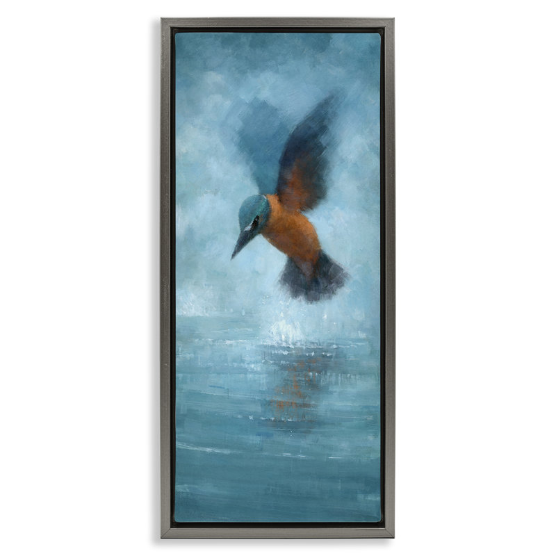 «Hummingbird Splashing Surface», art mural encadré flottant par Stephen Mitchell, Cadre flottant gris lustré