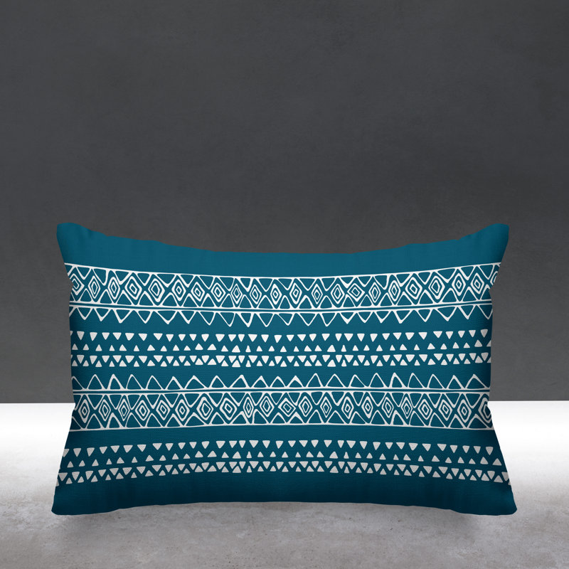 Titi Geometric Outdoor Reversible Throw Pillow, Turquoise
