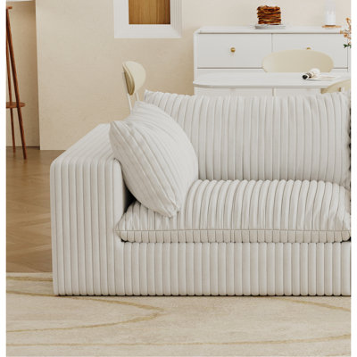 Canapé Cloud, tissu velours côtelé, sièges profonds, conception à deux couches, coussin amovible, sans assemblage, combinaison de bricolage pour salon, chambre à coucher, salle de conférence, appartement, blanc