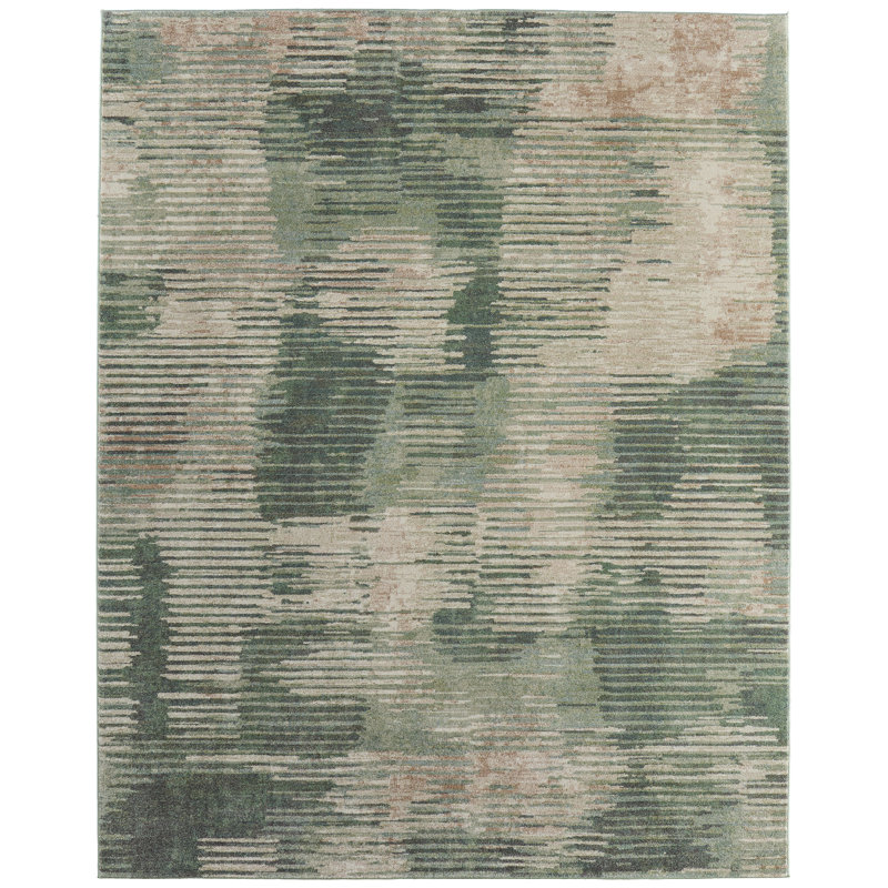 Roy Modern Abstract, Green/Ivory/Brown Area Rug, Rectangle 7'9" x 10'