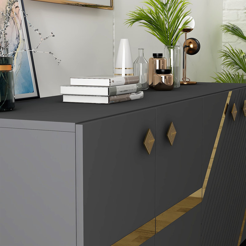 Zeiger 150 Cm Wide Sideboard, Grey/Gold