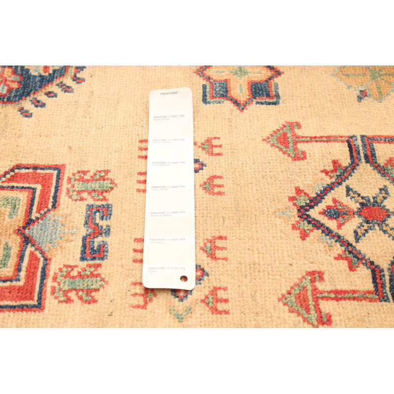 Tapis unique en laine noué à la main 5 pi 1 po x 6 pi 3 po nouvel âge Gurmail - orange / bleu / beige