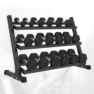 Ensemble d'haltères en caoutchouc Mikolo Hex, poids multiples, poignées antidérapantes et support de rangement pour l'entraînement en force