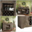 Armoire-bar rustique de style campagnard avec porte-bouteilles, tiroirs de rangement et porte-verres - Buffet gris chêne pour la cuisine et la salle à manger