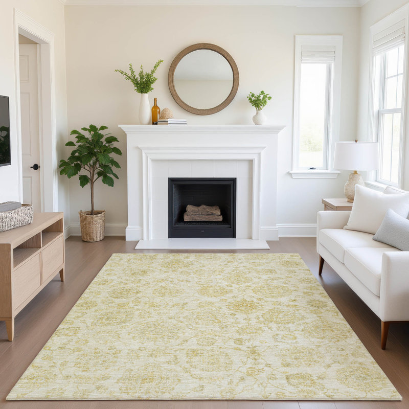 Premium Machine Washable Ashington AMF1833 Damask Rug, Rectangle 10' x 14'
