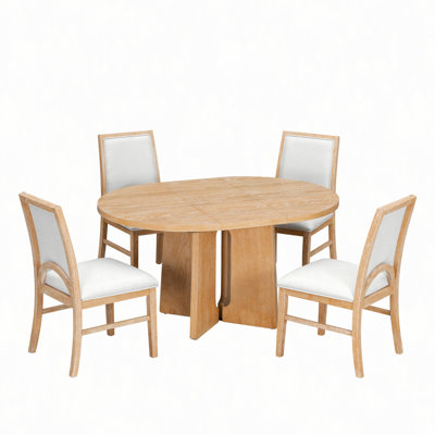 Ensemble de table de salle à manger extensible en bois massif pour 4 personnes, ensemble de table de cuisine extensible avec 4 chaises rembourrées et rallonge amovible de 16 po pour la salle à manger et le salon