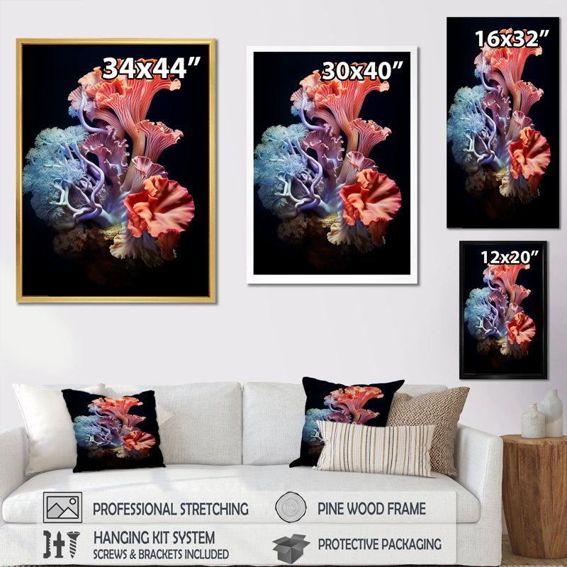 Anémone colorée, récif I - salon d'art mural plage et océan, Cadre simple blanc, H 32 po x l 24 po x P 1 po