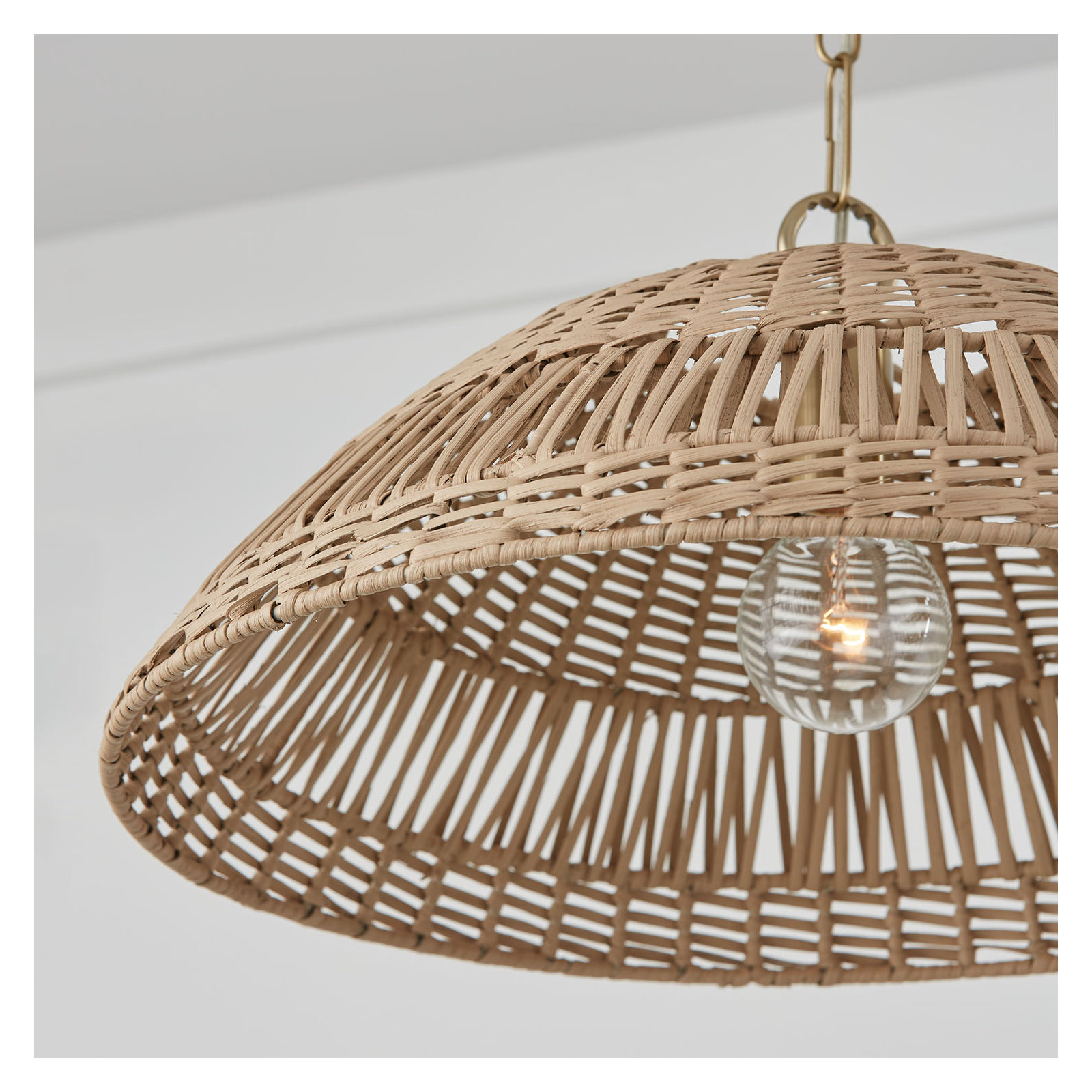 Elfie Single Light Rattan Dimmable Pendant, Brass