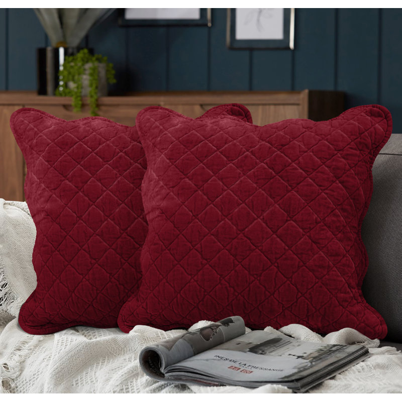 Monterra Cotton Geometric Square Velvet Luxury Cushion Cushion, Red