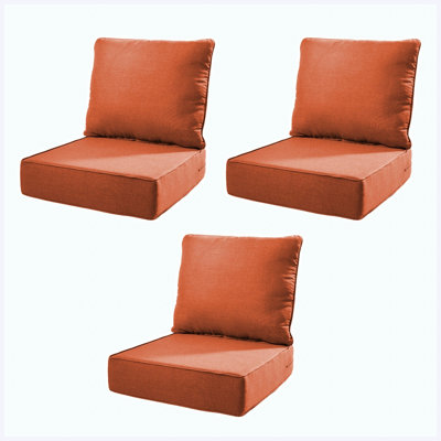 Ensemble de 3 coussins de chaise d'extérieur 24 po x 22 po x 6 po, coussin de siège de patio imperméable avec housse amovible et mousse 28D haute densité, orange