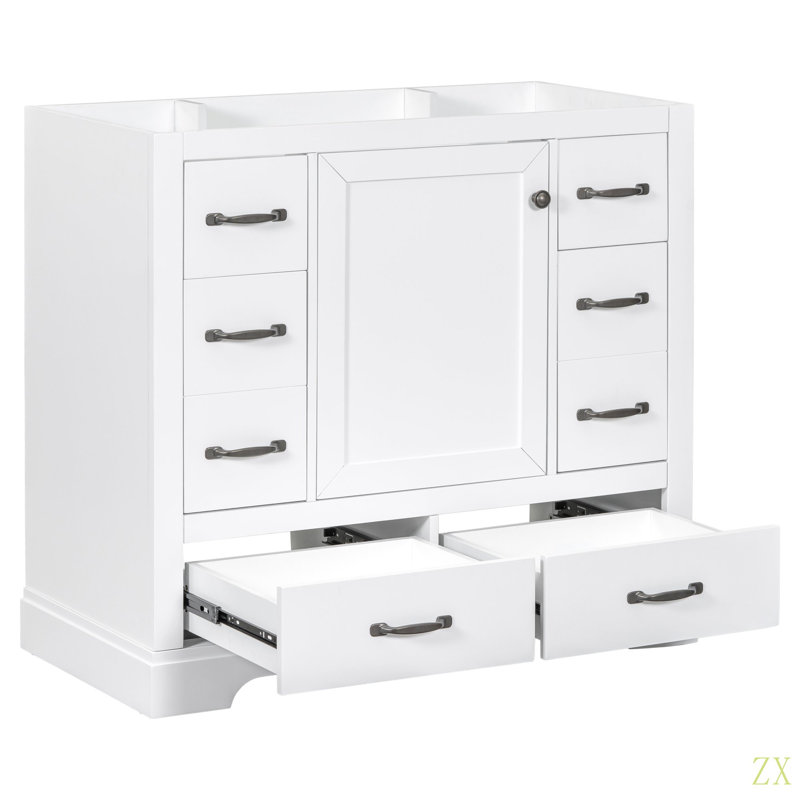 Meuble-lavabo 36 po sans lavabo, base d'armoire seulement, six tiroirs, diviseur de tiroir multifonctionnel, tablette réglable