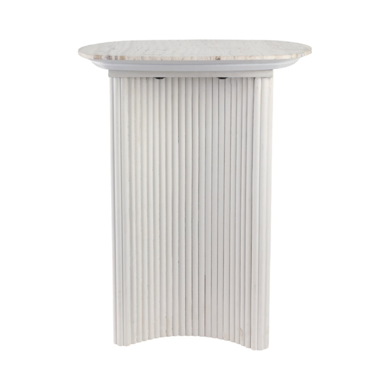 24"Catalina Travertine&Fluted Wood Accent Table/Kd