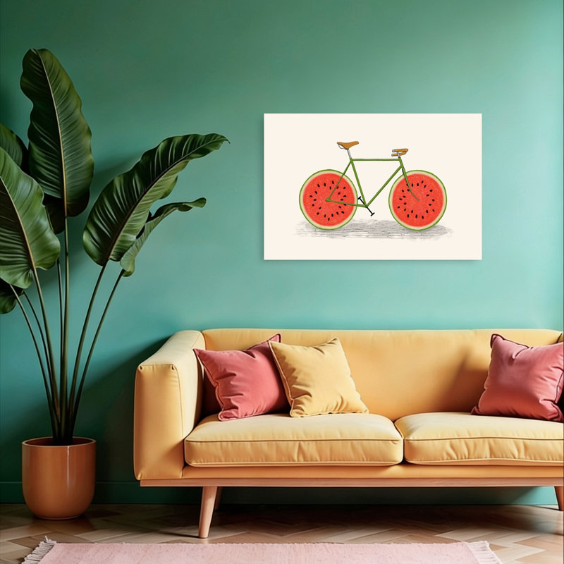 Watermelon, impression d'art mural contemporain bicyclette, 24" H x 36" W