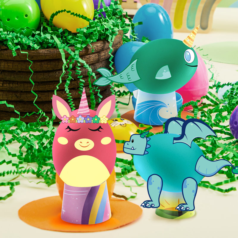 Ensemble de 27 teinture pour œufs de Pâques avec des autocollants de sirène, de dinosaure et de licorne, parfait pour la décoration des œufs, les fêtes, la chasse aux œufs et les activités créatives.