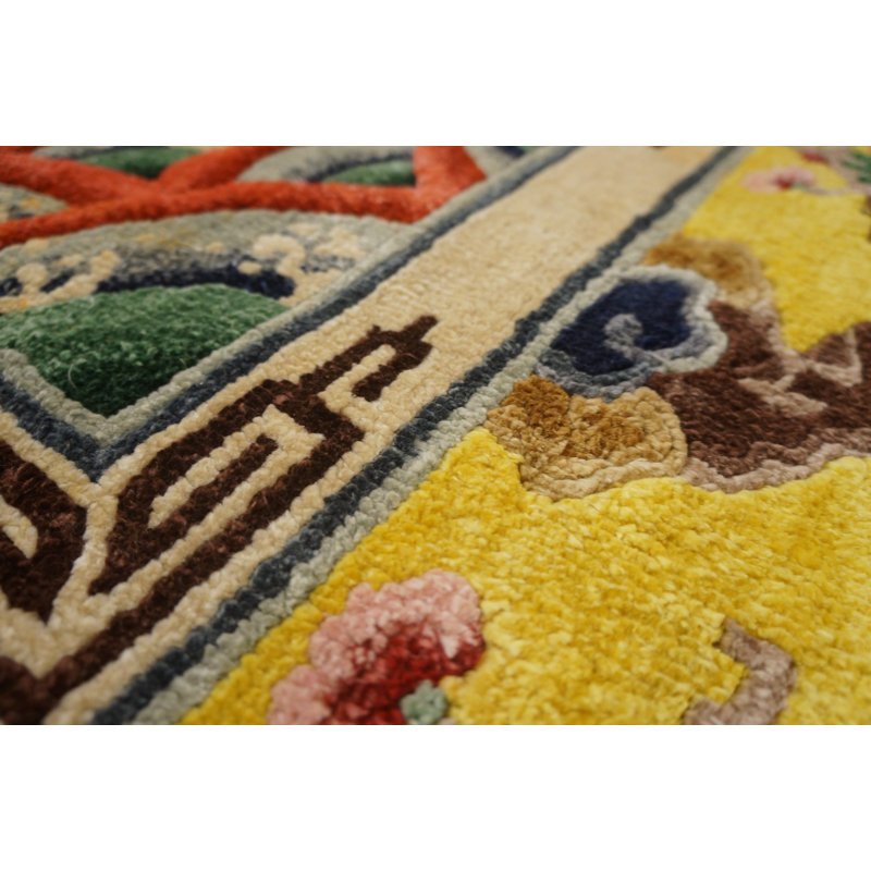 Antique Chinese - Silk Chinese Allover Geometric Knotted Rug