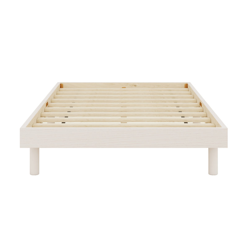 Modern Design Floating Platform Bed Frame, White Washed, Twin