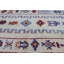 Tapis blanc cassé / bleu / orange unique de 4 pi x 7 pi 8 po des années 1980