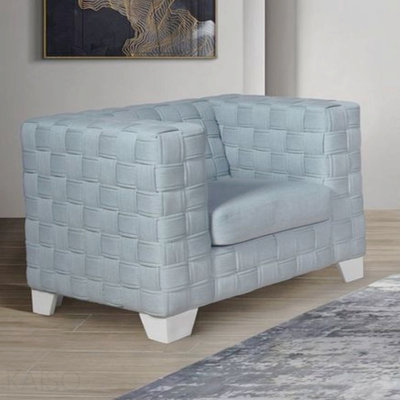 Light Teal Chenille & White Finish Chair