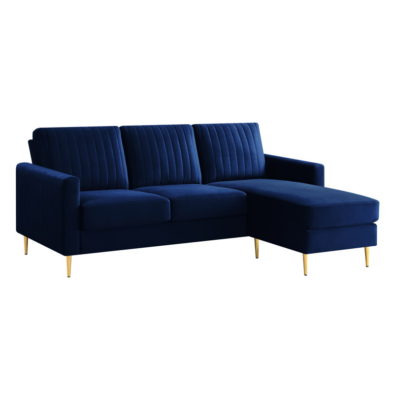 Emma Upholstered Corner Sofa, Blue Velvet