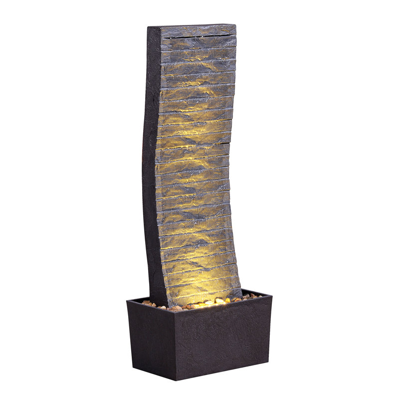 Elegant Outdoor Resin Water Fountain with LED Lights - Tall Curved Waterfall Design for Garden, Patio, Backyard - Durable Water Feature Outdoor Fountain