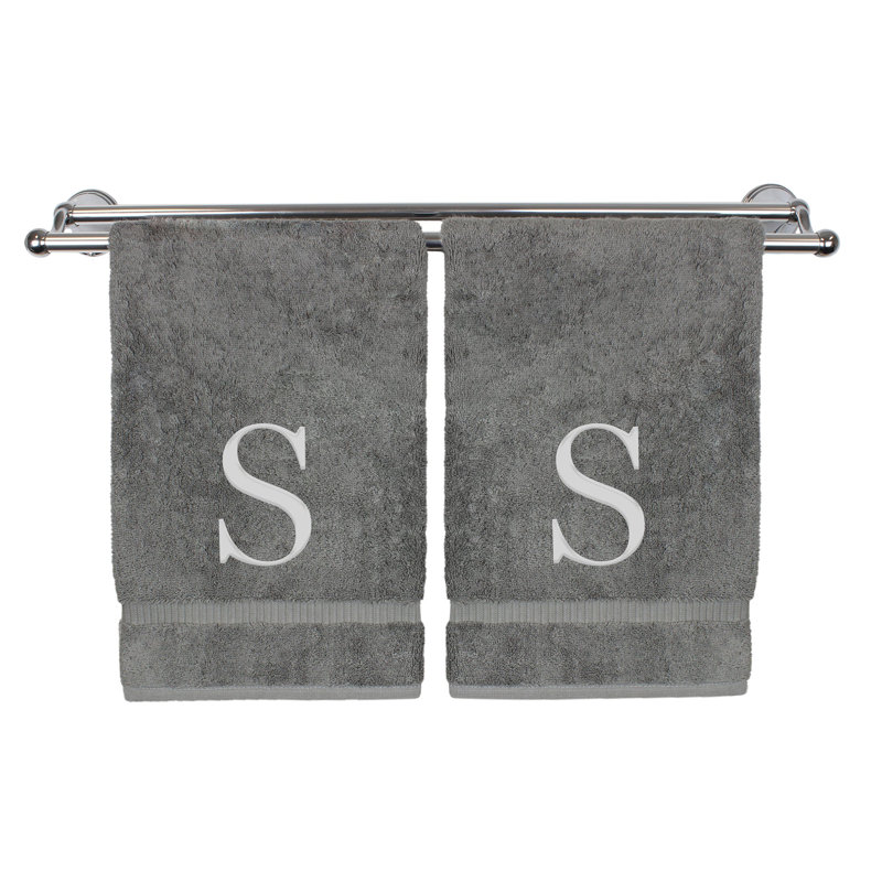 Essuie-mains monogrammés - ensemble de 2 - lettre bloc, S, Gris / Argent