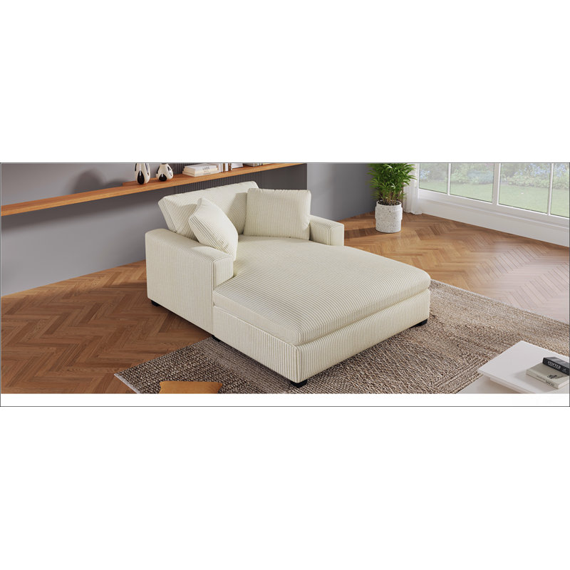 Très grande chaise longue Mirod, Velours côtelé beige