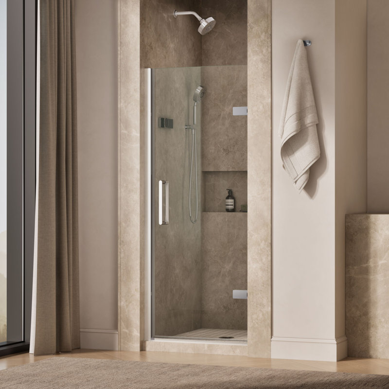 Composed 29-5/8-In30-3/8-In W X 71-1/2-In H Frameless Pivot Shower Door With 3/8-In Crystal Clear Glass And Back-To-Back Vertical Door Pulls