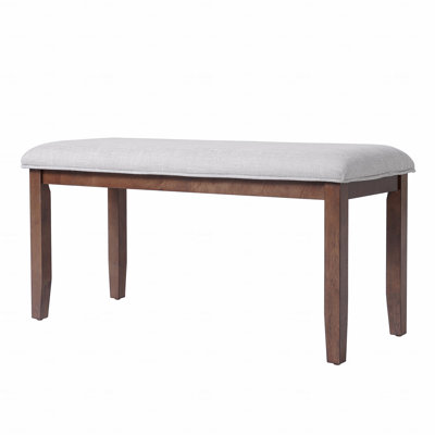 Mid-Century Linen Upholstered Solid Wood Dining Bench
