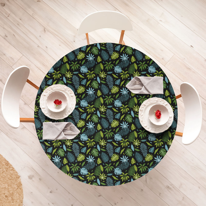 Ambesonne Nature Art Fitted Round Tablecloth Lime Green and Sky Blue, 47.24" Round