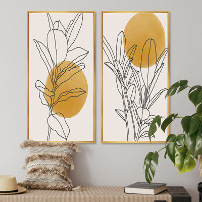 Yellow Botanical Branch with Leaves I - 2 Piece Painting Set