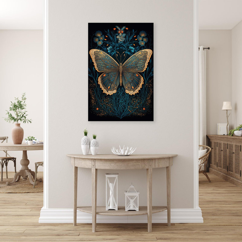 Fleurs sauvages et papillon - impression sur toile tendue, H 10 po x L 8 po x l 1,25 po