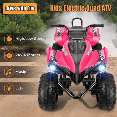 24V Iron-Frame Kids ATV 4 Wheeler, 2 Seater 4WD Ride On 4-Wheeler Quad Car Toy W/LED Light, Metal Body, Music, USB, Spring Suspension, Electric Vehicle ATV Car