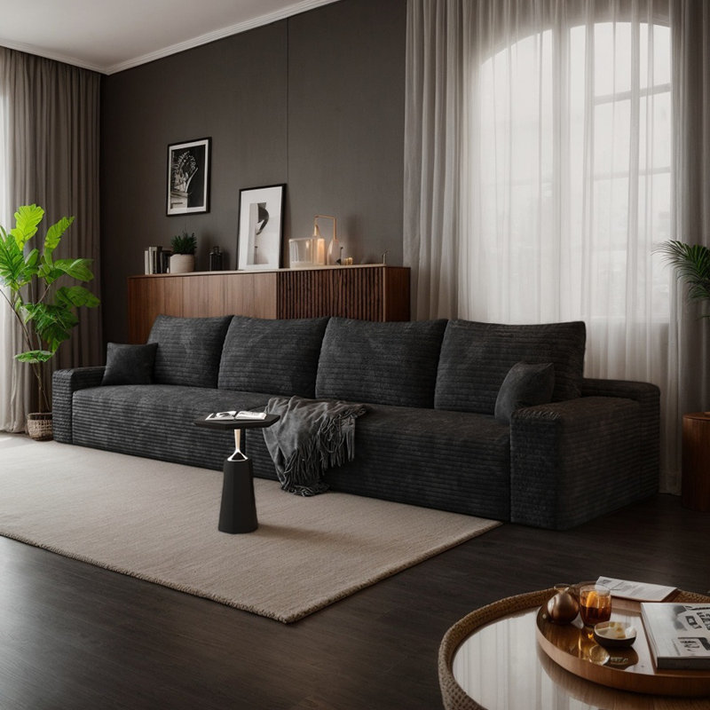 Boneless Corduroy Modular Sofa, 37.8" H x 140.2" W x 39.4" D, Black