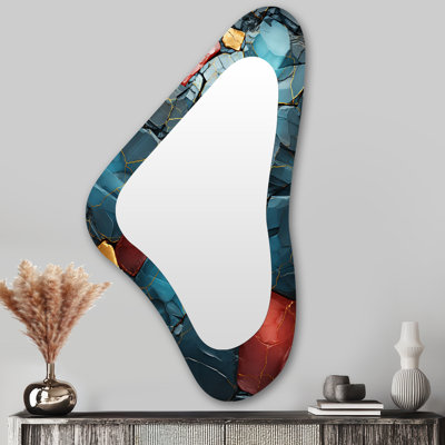 Blue And Red Marble Elegance II - Abstract Marble Metal Art Decor - Modern Irregular Wall Mirror