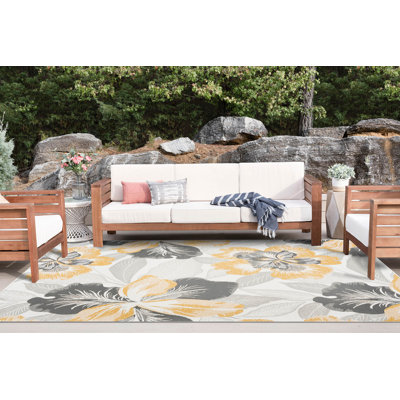 Tapis intérieur / extérieur en polypropylène tissé à plat réversible Zulema - crème 