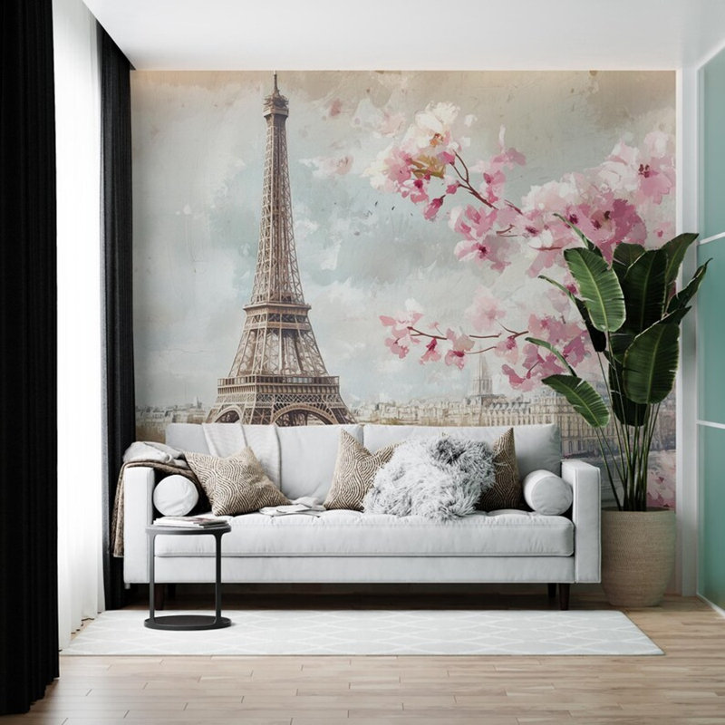 Springtime In Paris With Cherry Blossoms, 236" L x 117.96" W