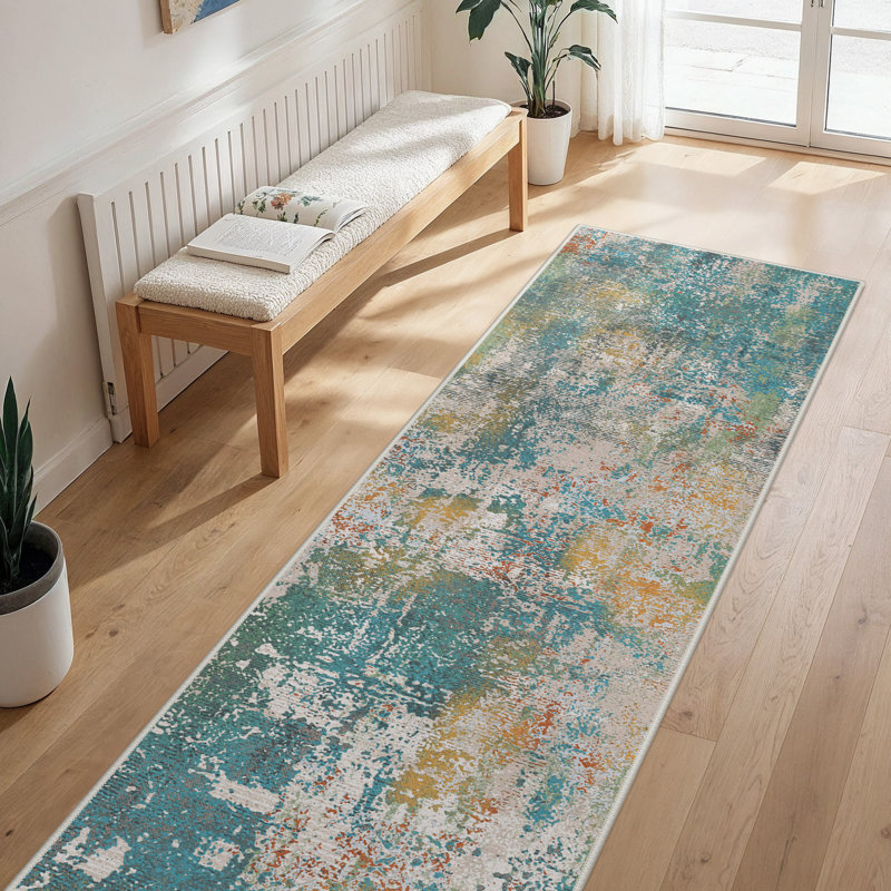 Tapis bleu sarcelle / beige Pavelina, Teal, Runner 2'3" x 8'