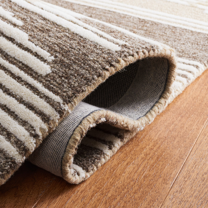 Natural Brown Wool Striped 4' x 6' Handmade Tufted Rug