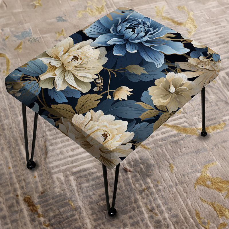 Motif floral bleu et blanc - Repose-pieds rectangulaire floral