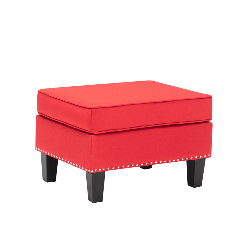 Yuki Fabric Upholstered Ottoman with Plastic Legs, Red