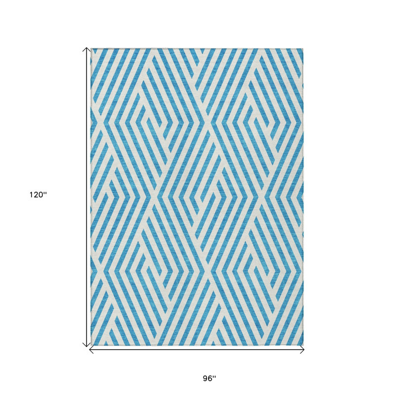 Tapis extérieur antidérapant 8 pi x 10 pi bleu sarcelle et blanc