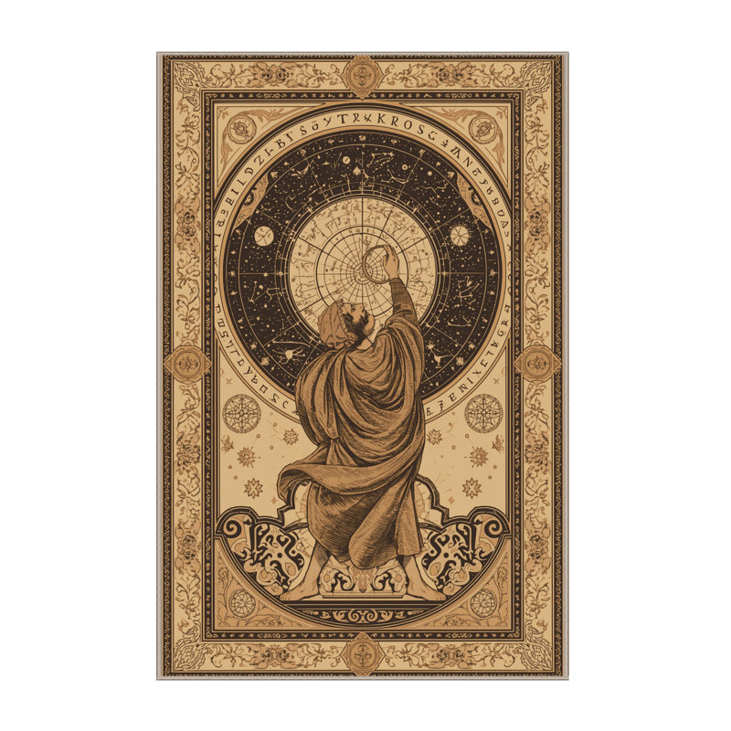 Soft Plush Cadwall Ancient Stargazer Scene Traditional Oriental Area Rug in Brown – Beige Binding, 7x9