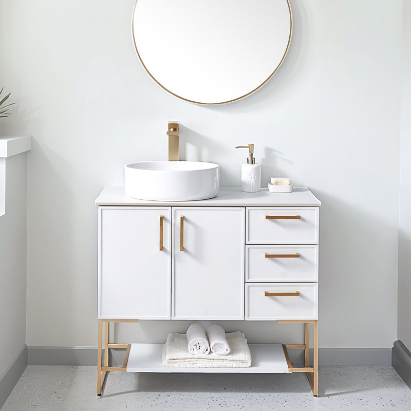 Meuble-lavabo vasque blanc moderne 36 ", Blanc