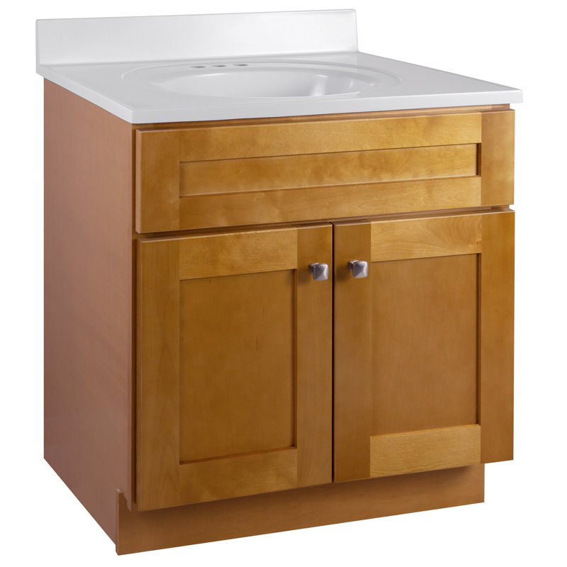 Brookings 31 Inch Bathroom Vanity with Top, Ready to Assemble, Brown